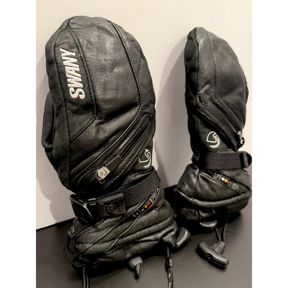 Swany X-Cell II Leather Ski Mittens Women's Large Black Insulated Winter Gloves - Picture 2 of 9